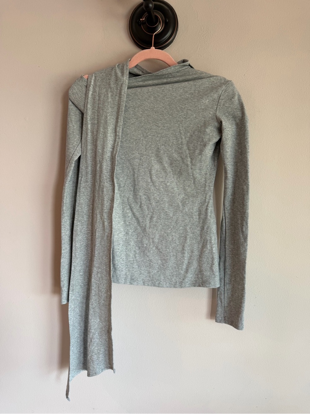 Grey Lab Asymmetrical Scarf Detail Off Shoulder Long Sleeve Top Heather Grey S
